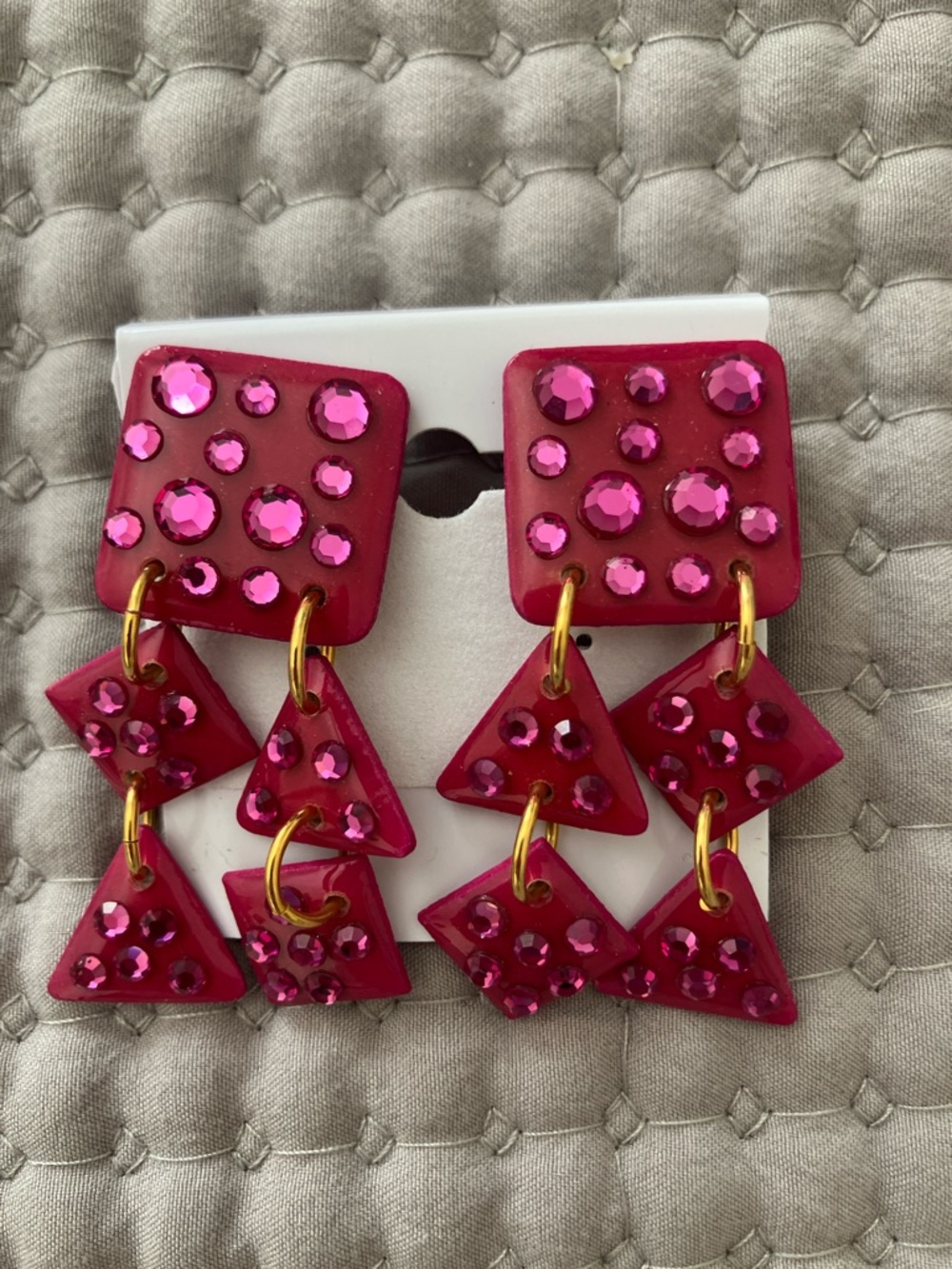 Pink Dangle Drop Earrings with Rhinestones